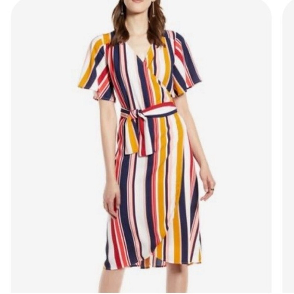 🥑5/$25 Halogen Striped Wrap Short Sleeve Dress Size XS